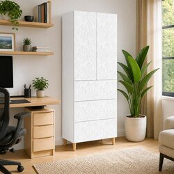 Storage Cabinet Set 2 pcs White Modern Engineered Wood Office Living Room 66cm