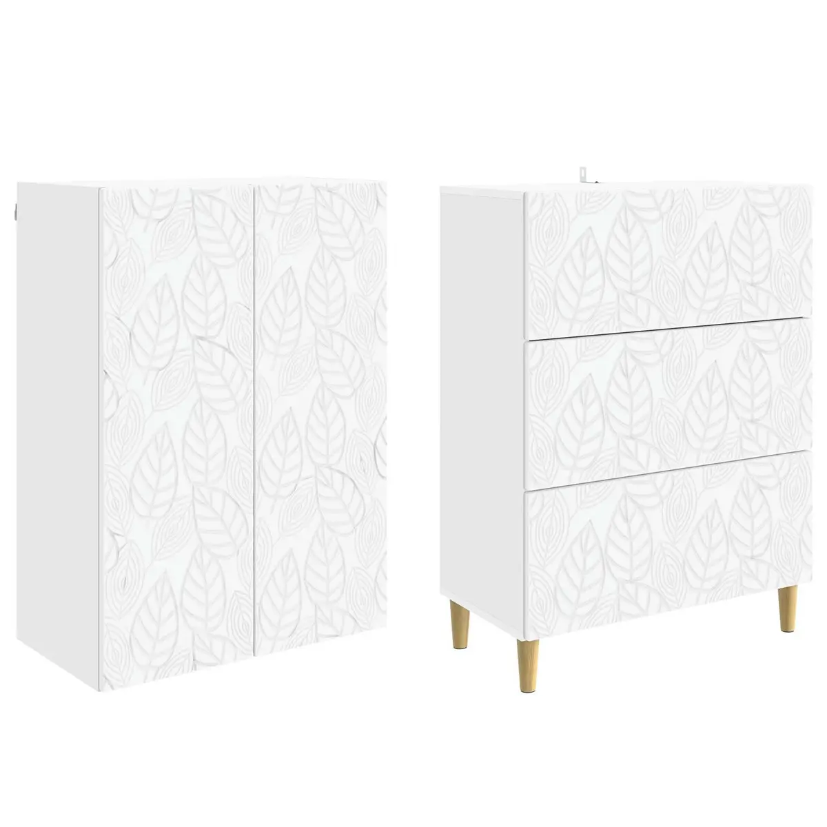 Storage Cabinet Set 2 pcs White Modern Engineered Wood Office Living Room 66cm