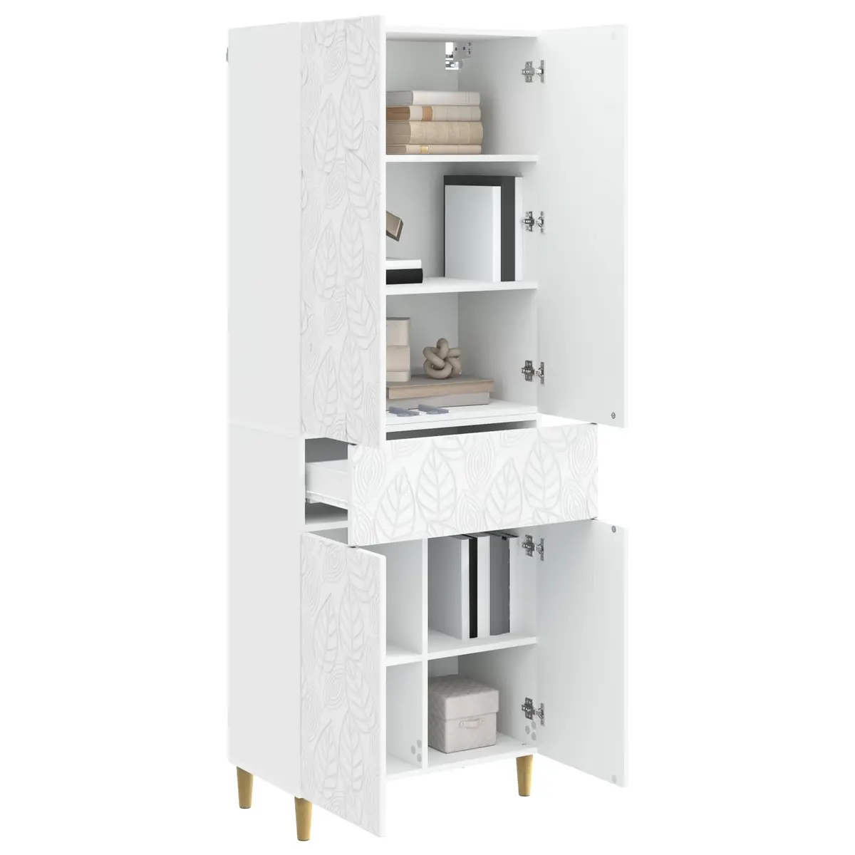 2 Piece White Storage Cabinet Set Engineered Wood with Shelves and Drawers for Home Furniture