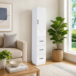 Storage Cabinet Set 2 pcs White Modern Sliding Doors Shelves Drawers Organizer