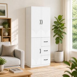Efficient Storage: 2-Piece White Cabinet Set