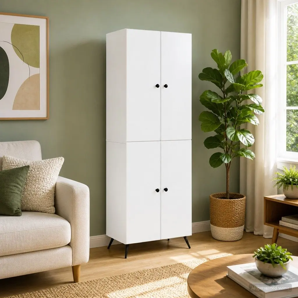 Cabinet Set Engineered Wood 2 Pieces White Storage Furniture Shelves Drawers
