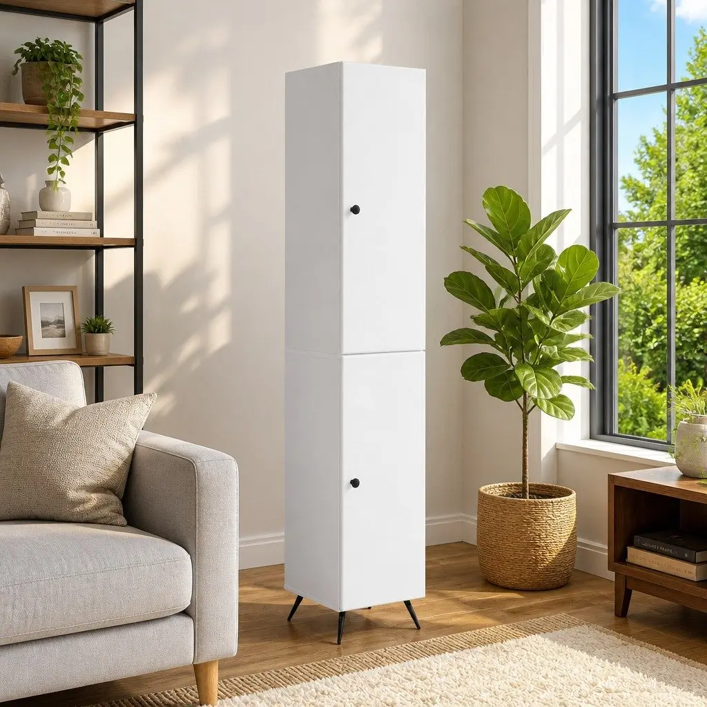 Cabinet Set 2 Pcs White Engineered Wood Furniture Storage Living Room Bedroom