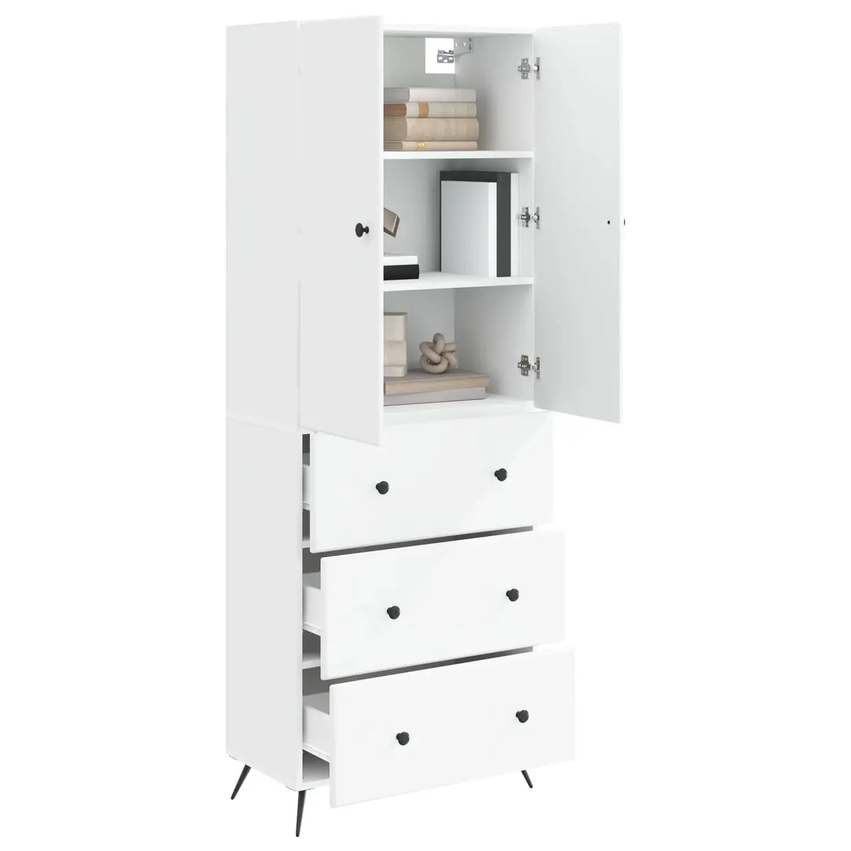 Storage Cabinet Set Engineered Wood 66 x 34.5 x 90 cm White Sliding Doors Shelves Drawers
