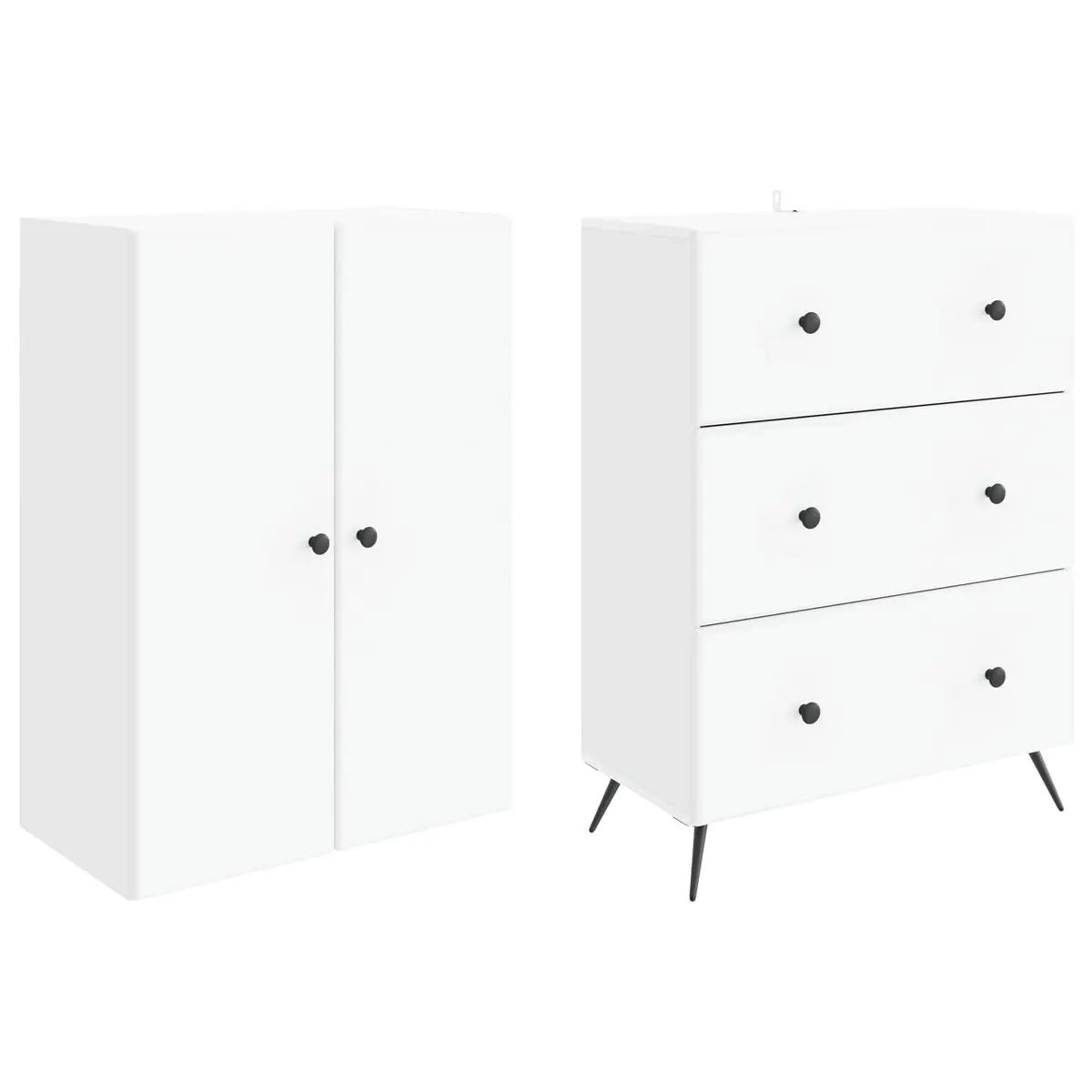 Storage Cabinet Set Engineered Wood 66 x 34.5 x 90 cm White Sliding Doors Shelves Drawers