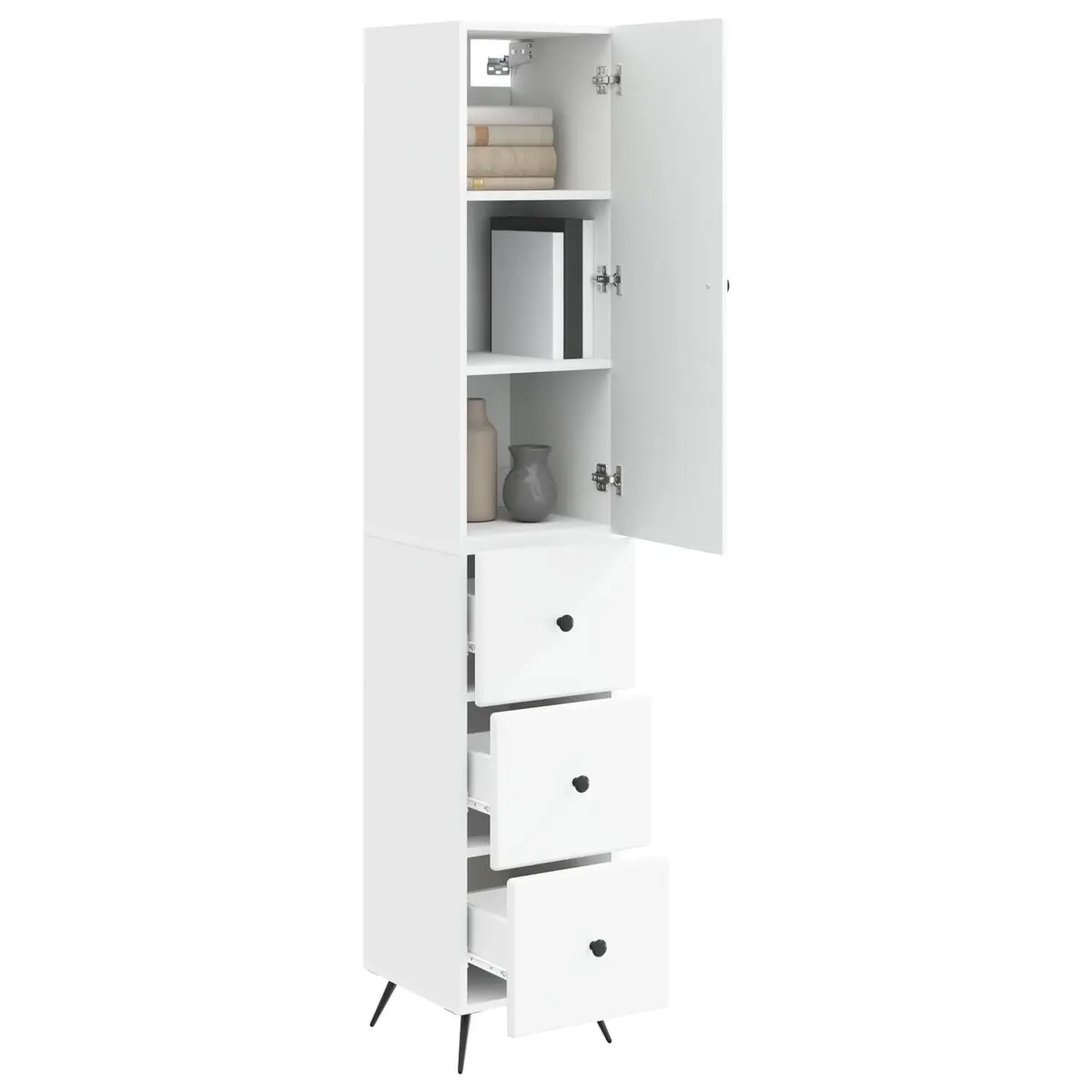 2 Piece Storage Cabinet Set Engineered Wood Sliding Doors Adjustable Shelves White 34.5 x 34.5 x 90 cm for Home Office Bedroom Living Room
