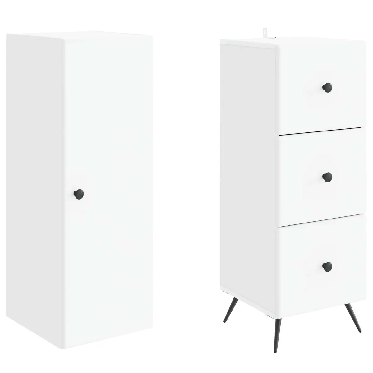 2 Piece Storage Cabinet Set Engineered Wood Sliding Doors Adjustable Shelves White 34.5 x 34.5 x 90 cm for Home Office Bedroom Living Room