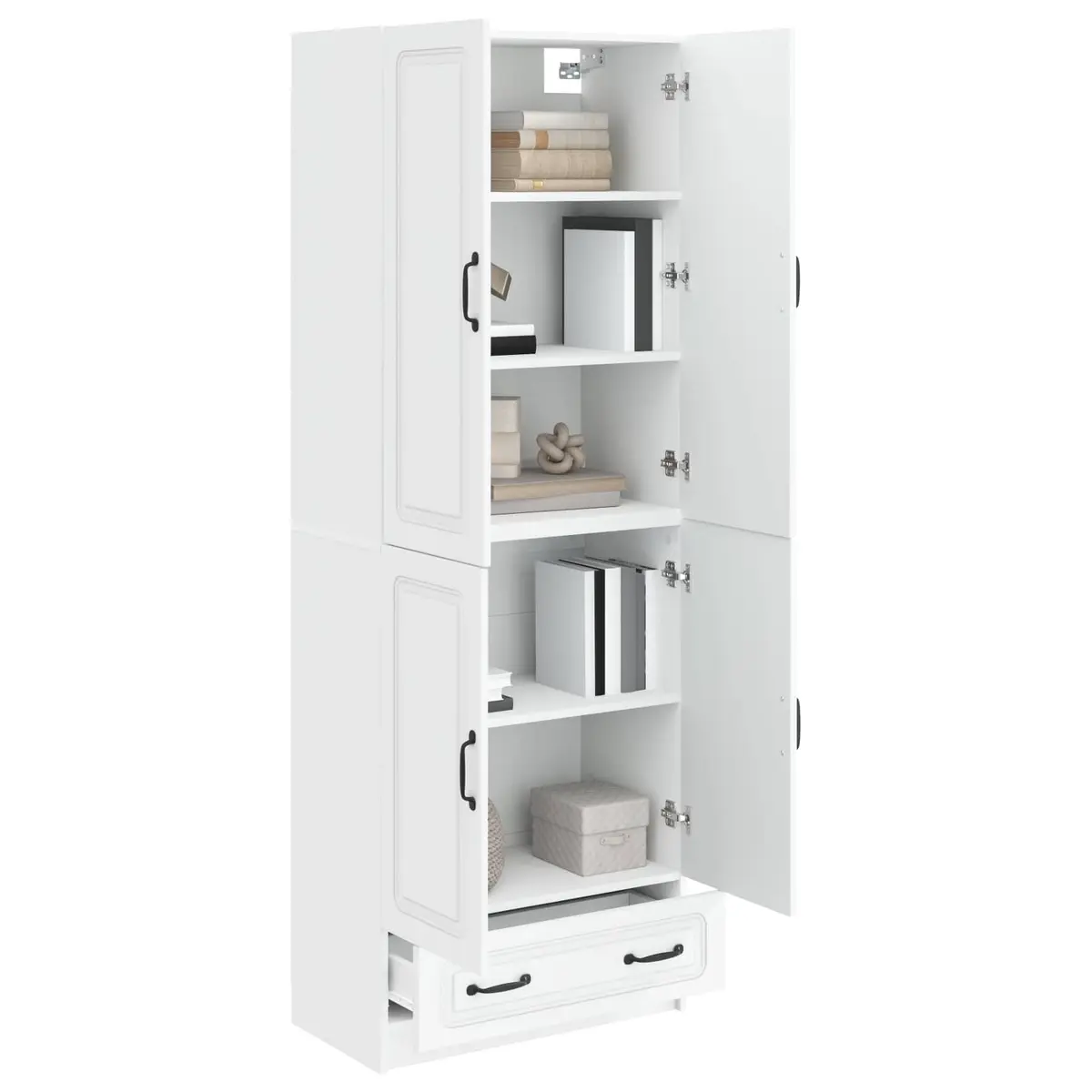 Cabinet Set Engineered Wood 2 Pieces White Furniture Home Storage Living Room