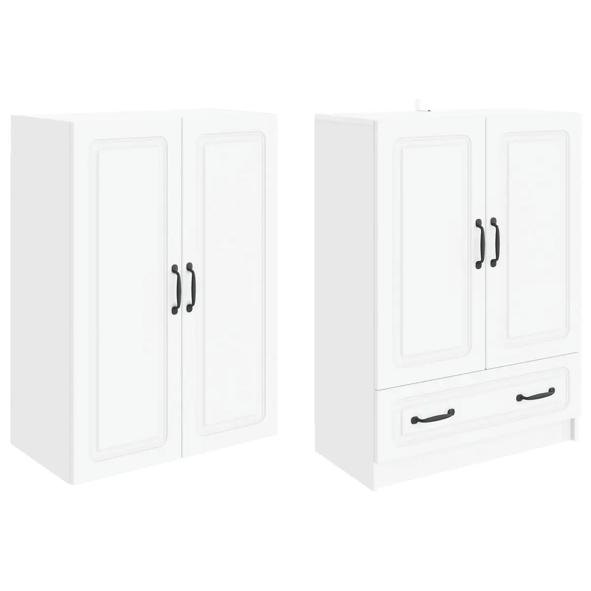 Cabinet Set Engineered Wood 2 Pieces White Furniture Home Storage Living Room