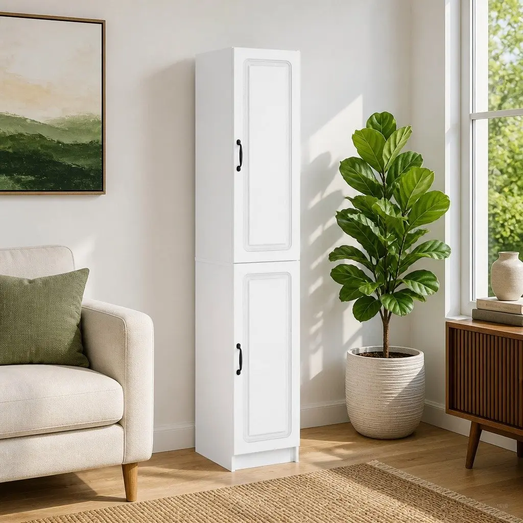 2-Piece White Cabinet Set for Home Organization