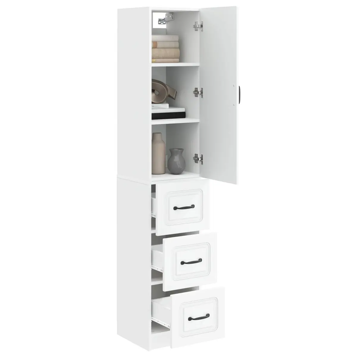 Storage Cabinet Set Engineered Wood 33 x 34.5 x 87 cm White with Drawers Shelves LED Light