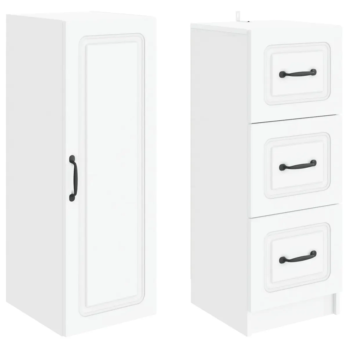Storage Cabinet Set Engineered Wood 33 x 34.5 x 87 cm White with Drawers Shelves LED Light