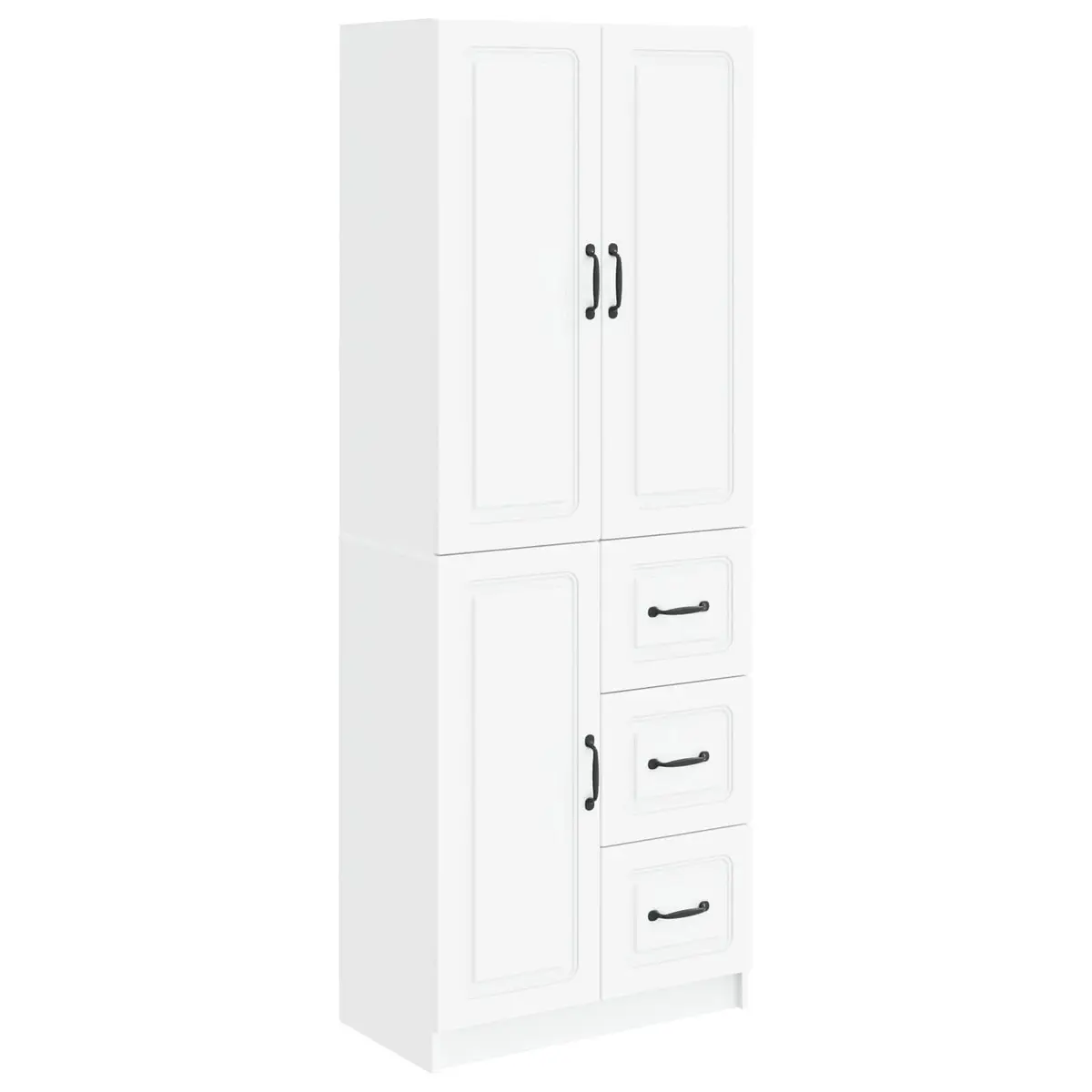 2 Piece White Engineered Wood Cabinet Set Modern Storage Living Room Organiser