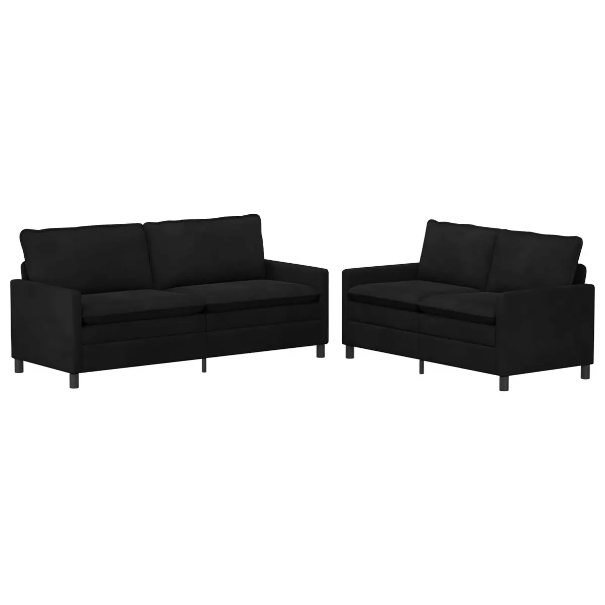 2 Piece Sofa Set Velvet Black Modern Double Layer Cushions