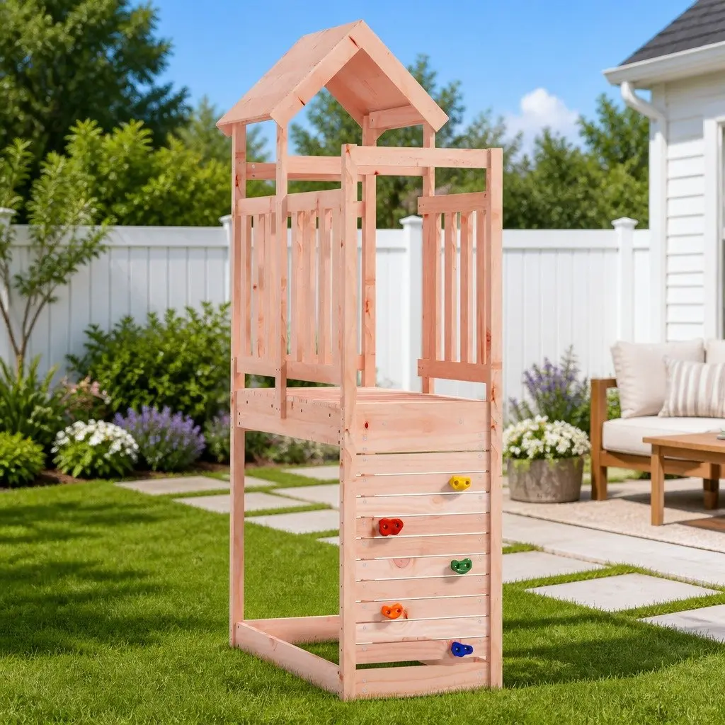 Play Tower Outdoor Climbing Slide Swing Set Solid Douglas Wood Brown