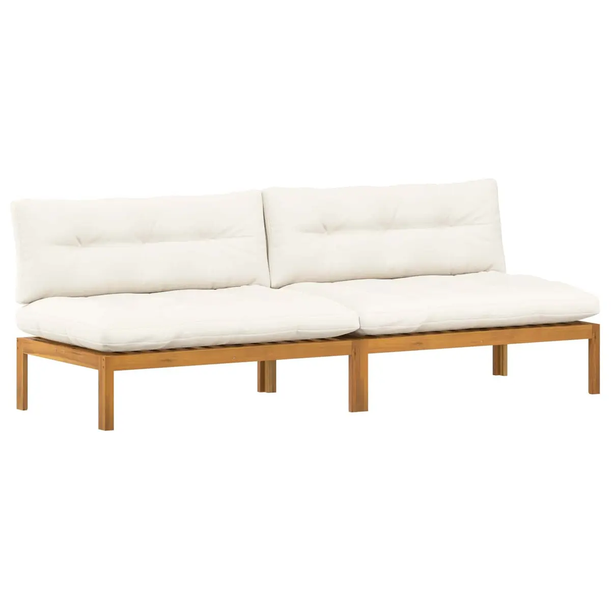 Outdoor Sectional Sofa Unit Acacia Wood 2 Piece Natural and Cream White Garden Patio Furniture Set
