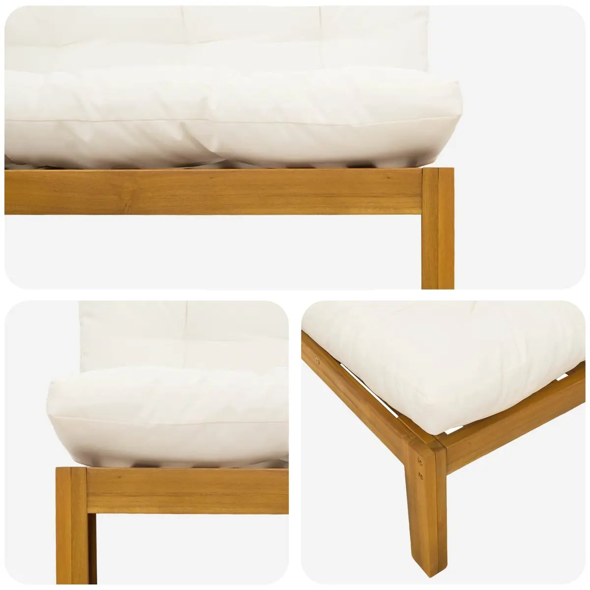 Outdoor Sectional Sofa Unit Acacia Wood 2 Piece Natural and Cream White Garden Patio Furniture Set