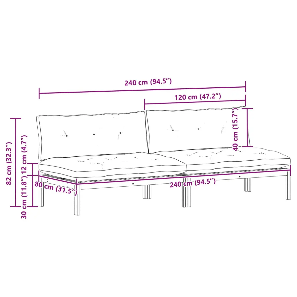 Outdoor Sectional Sofa Unit Acacia Wood 2 Piece Natural and Cream White Garden Patio Furniture Set