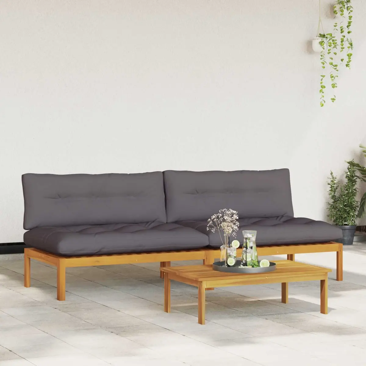Outdoor Sectional Sofa Unit 2 Piece Natural Dark Grey Acacia Wood Garden Seating