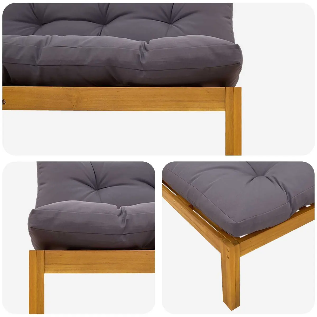 Outdoor Sectional Sofa Unit 2 Piece Natural Dark Grey Acacia Wood Garden Seating