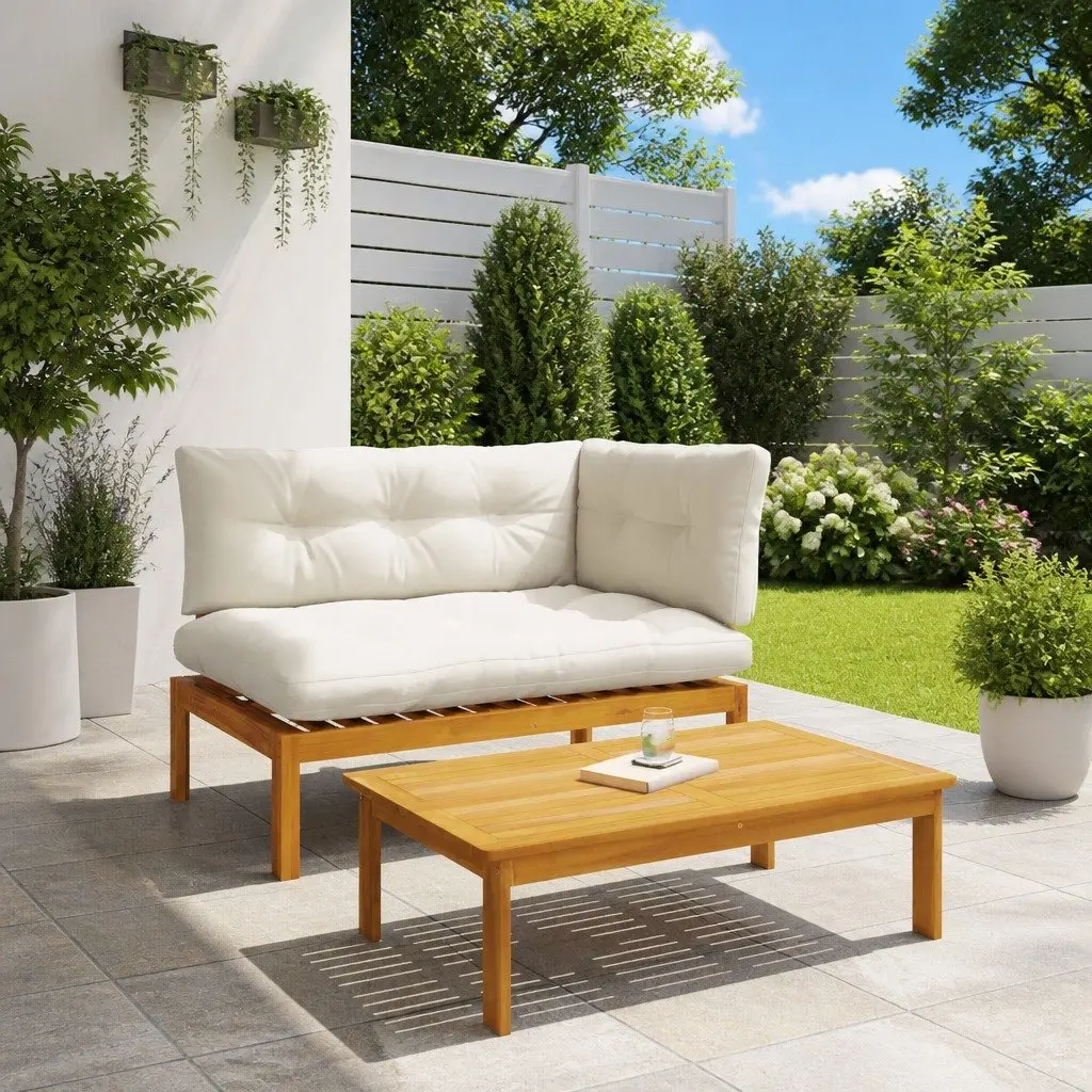 Outdoor Sectional Sofa Units Solid Acacia Wood 2 pcs Brown Garden Patio Seating