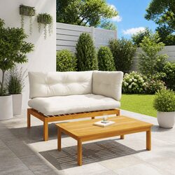 Outdoor Sectional Sofa Units 2 pcs Brown Acacia Wood Garden Patio Seating