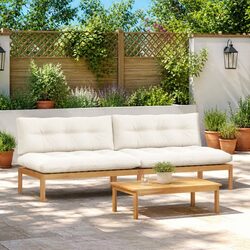 Outdoor Sectional Sofa Middle Unit Light Acacia Cream White Wood Garden Seating