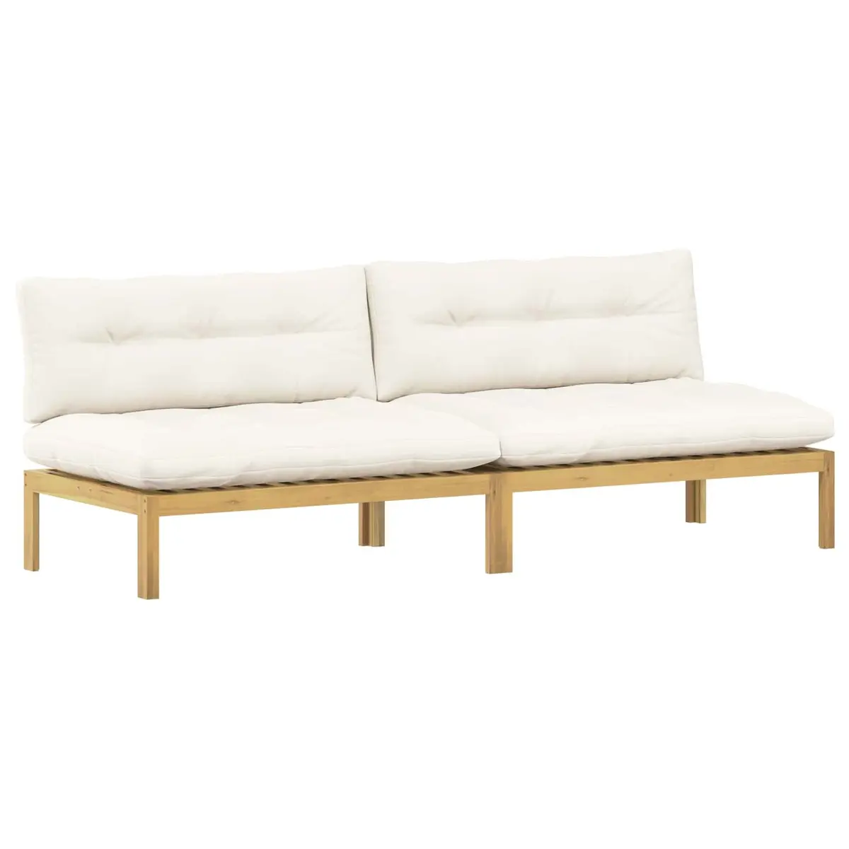 Outdoor Middle Unit Sofa Light Acacia Wood Cream White for Garden Use