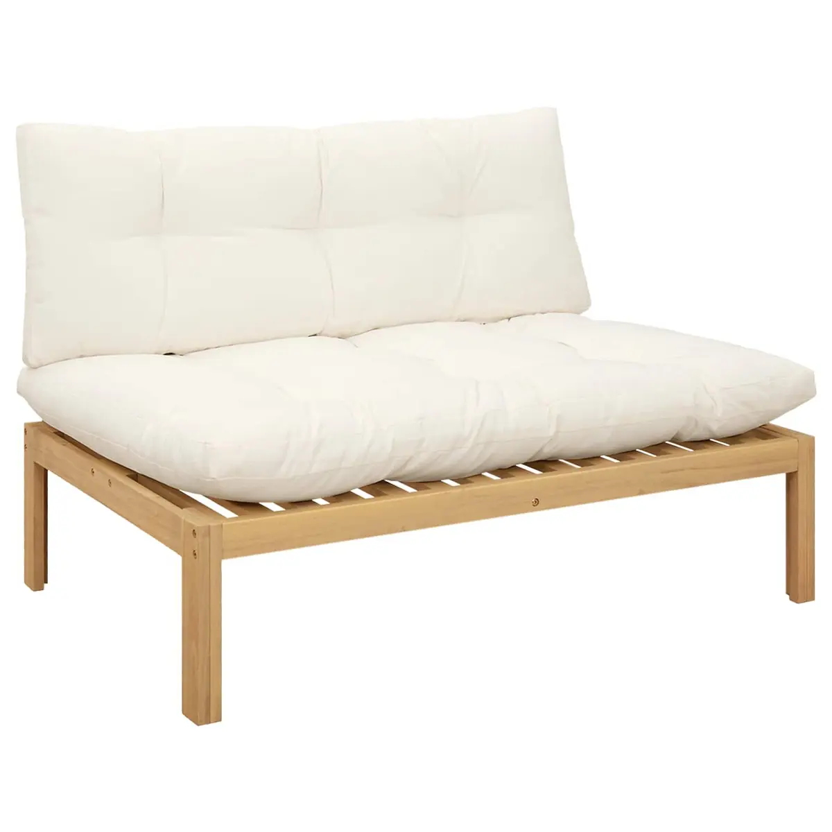 Outdoor Middle Unit Sofa Light Acacia Wood Cream White for Garden Use