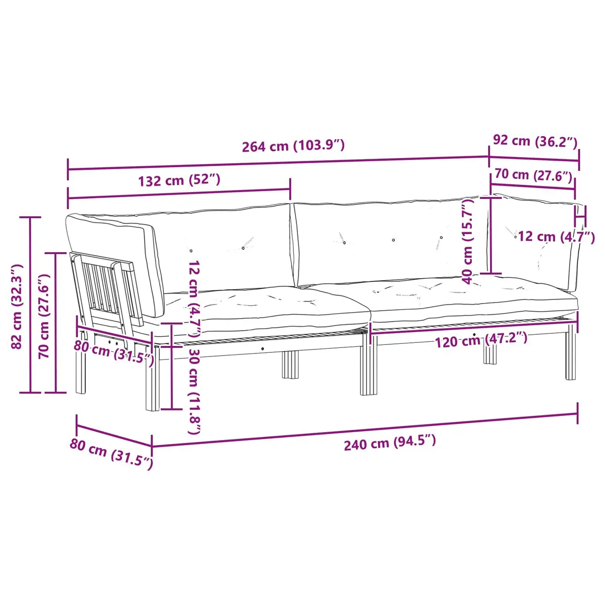Outdoor Garden Pallet Sofa Set 2 Piece Corner Lounge with Low Table Brown Cream White
