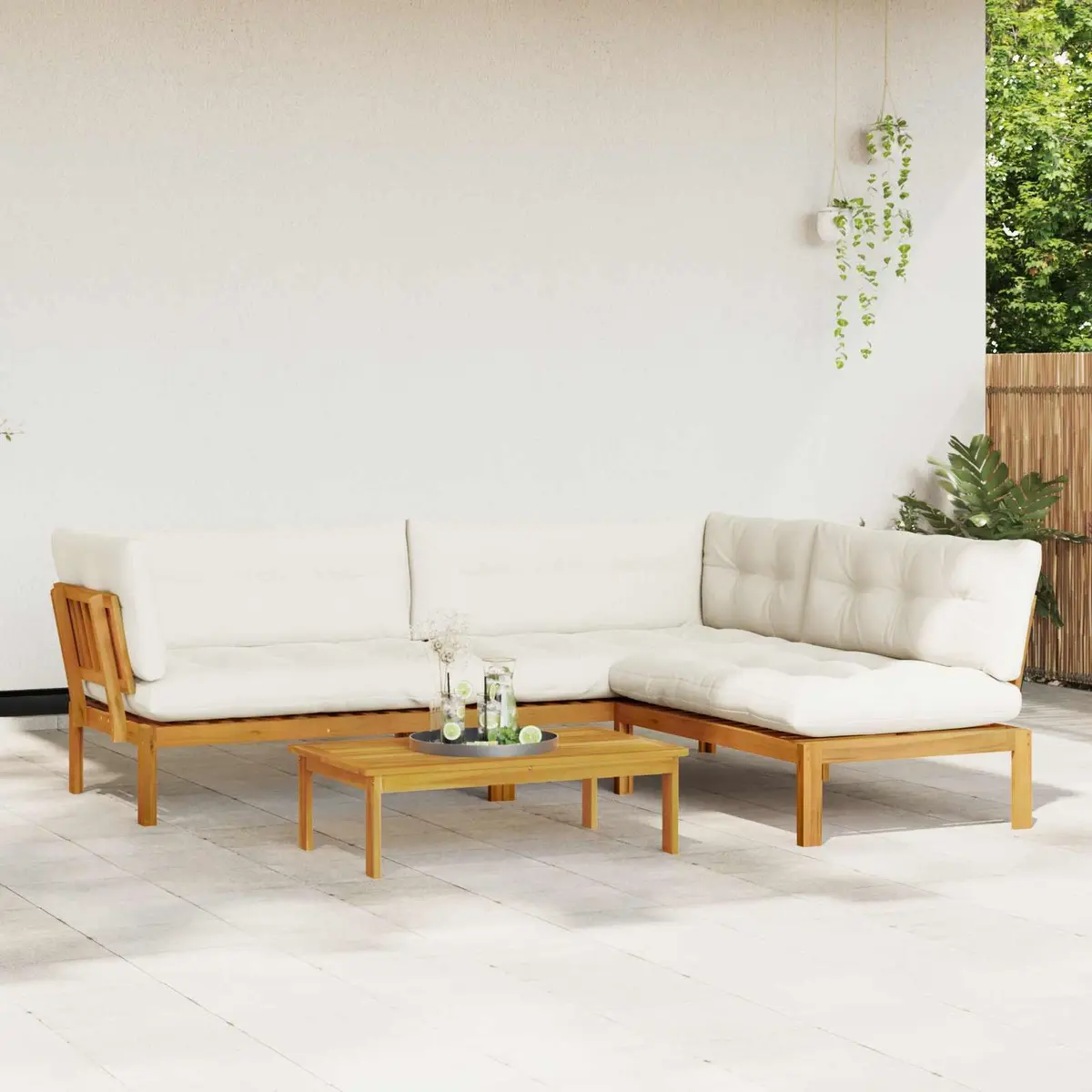 4 Piece Outdoor Sectional Garden Pallet Sofa Set Solid Acacia Wood Brown