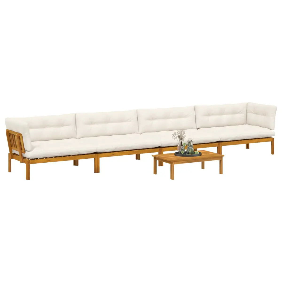5 Piece Outdoor Corner Lounge Set Solid Acacia Wood Brown Garden Pallet Sectional Sofa with Low Table