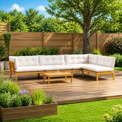 Garden Pallet Sofa Set 5 Piece Corner Outdoor Sectional Lounge with Table