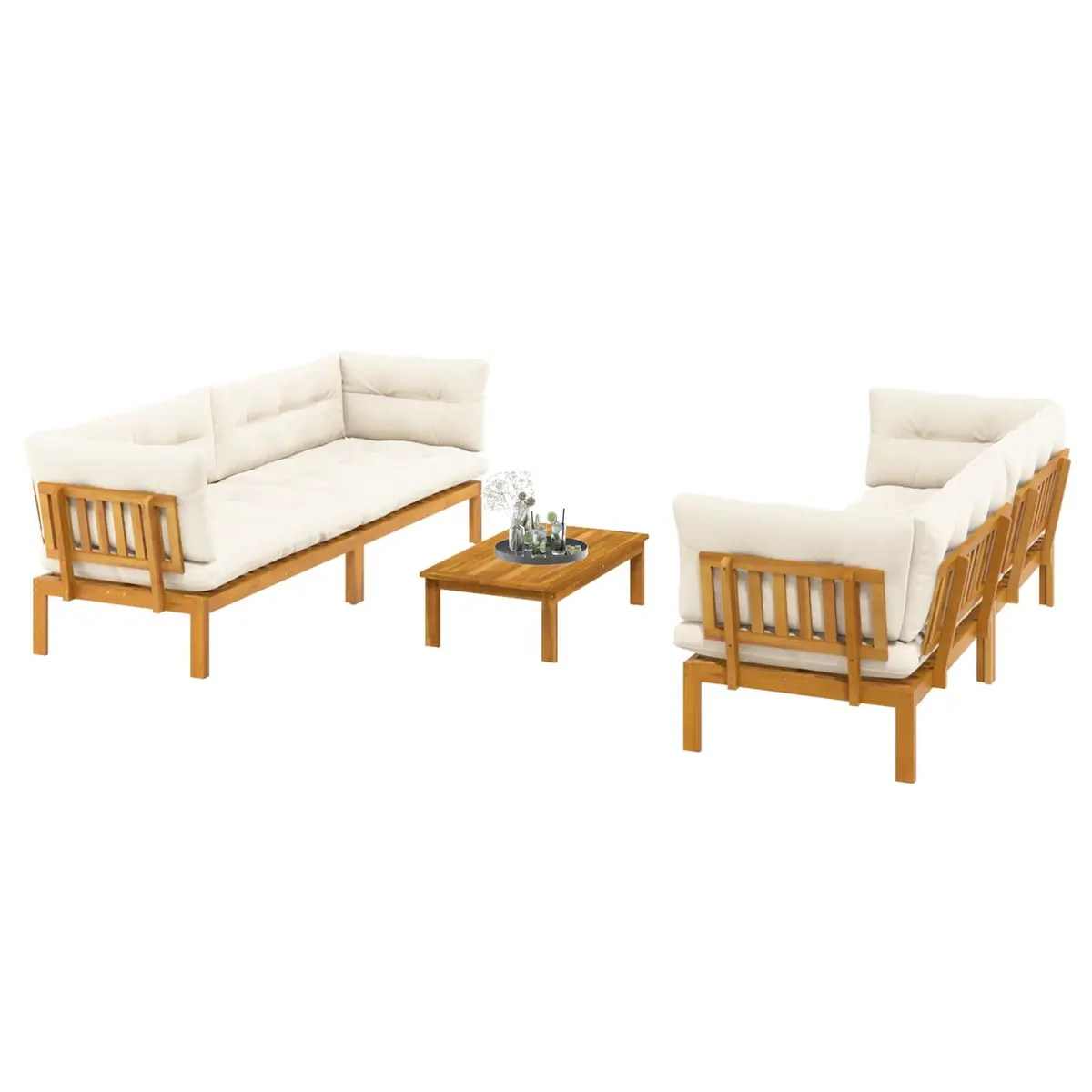 5 Piece Garden Pallet Sofa Set Outdoor Sectional Corner Lounge with Table