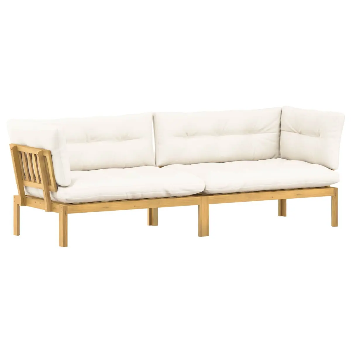 Outdoor Sectional Sofa Corner Lounge Set Solid Acacia Wood 2 Piece Light Brown and Cream White