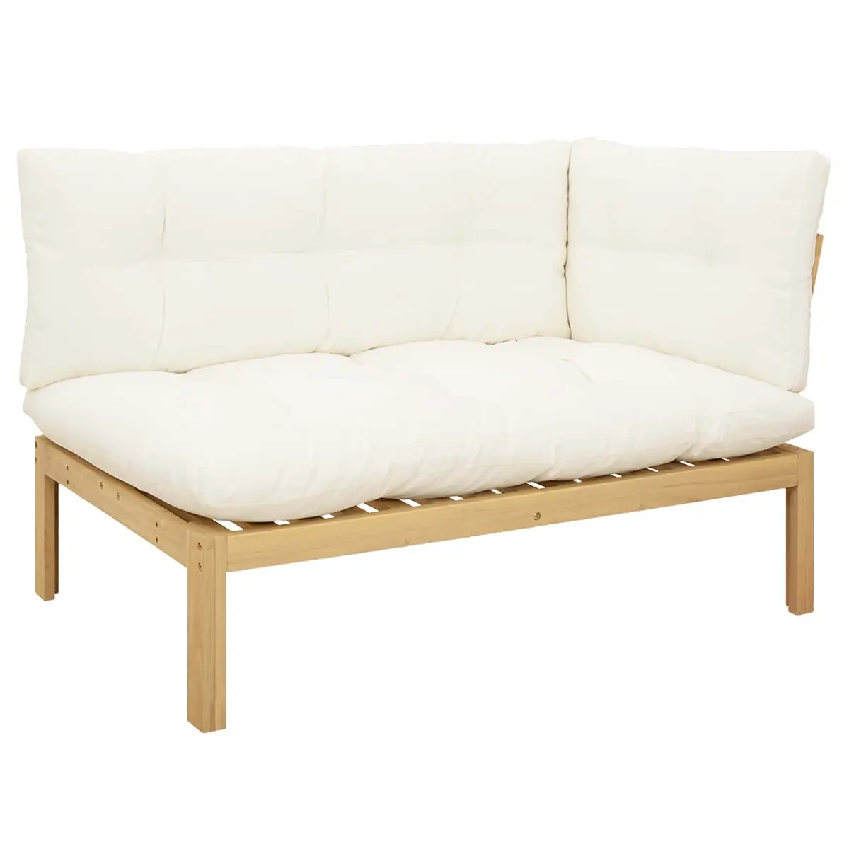 Outdoor Sectional Sofa Corner Lounge Set Solid Acacia Wood 2 Piece Light Brown and Cream White