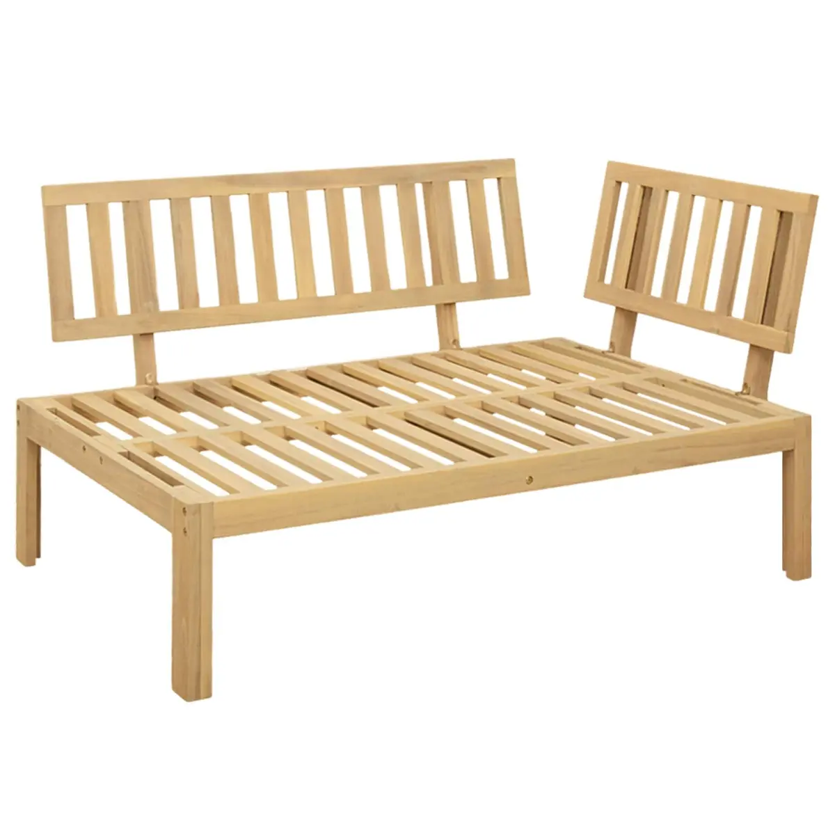 Outdoor Sectional Sofa Corner Lounge Set Solid Acacia Wood 2 Piece Light Brown and Cream White