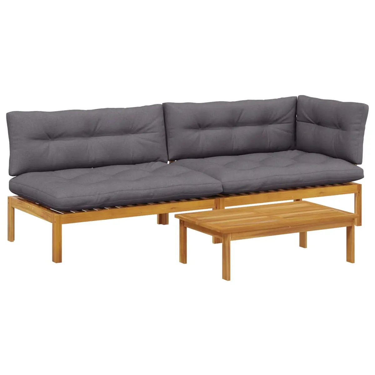 3 Piece Outdoor Sectional Sofa Set Corner Lounge Solid Acacia Wood Brown with Matching Low Table