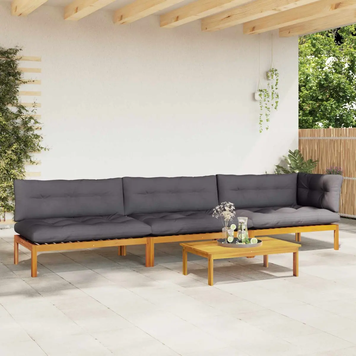 Outdoor Garden Pallet Sofa Sectional Set 4 Piece Corner Lounge Seating with