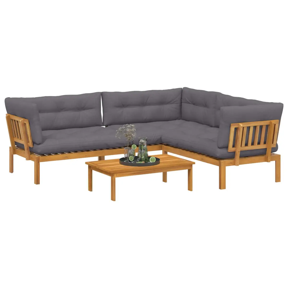 4 Piece Outdoor Sectional Sofa Set Solid Acacia Wood Brown Garden Patio Furniture