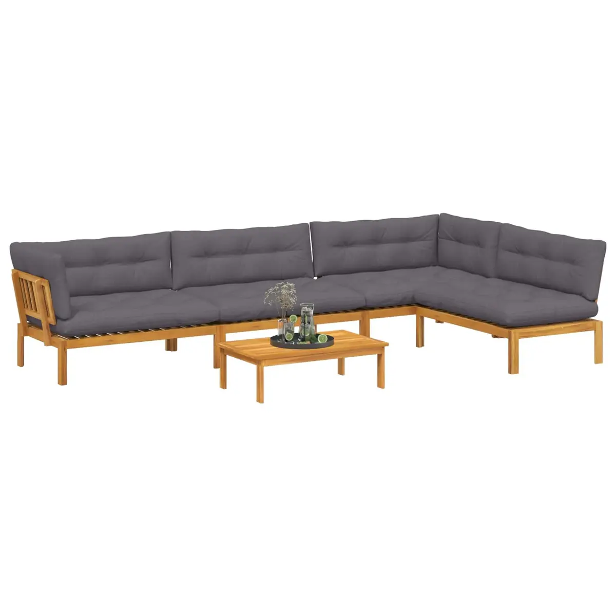 Outdoor Sectional Sofa 5 Piece Pallet Corner Lounge Seating Set with Low Table