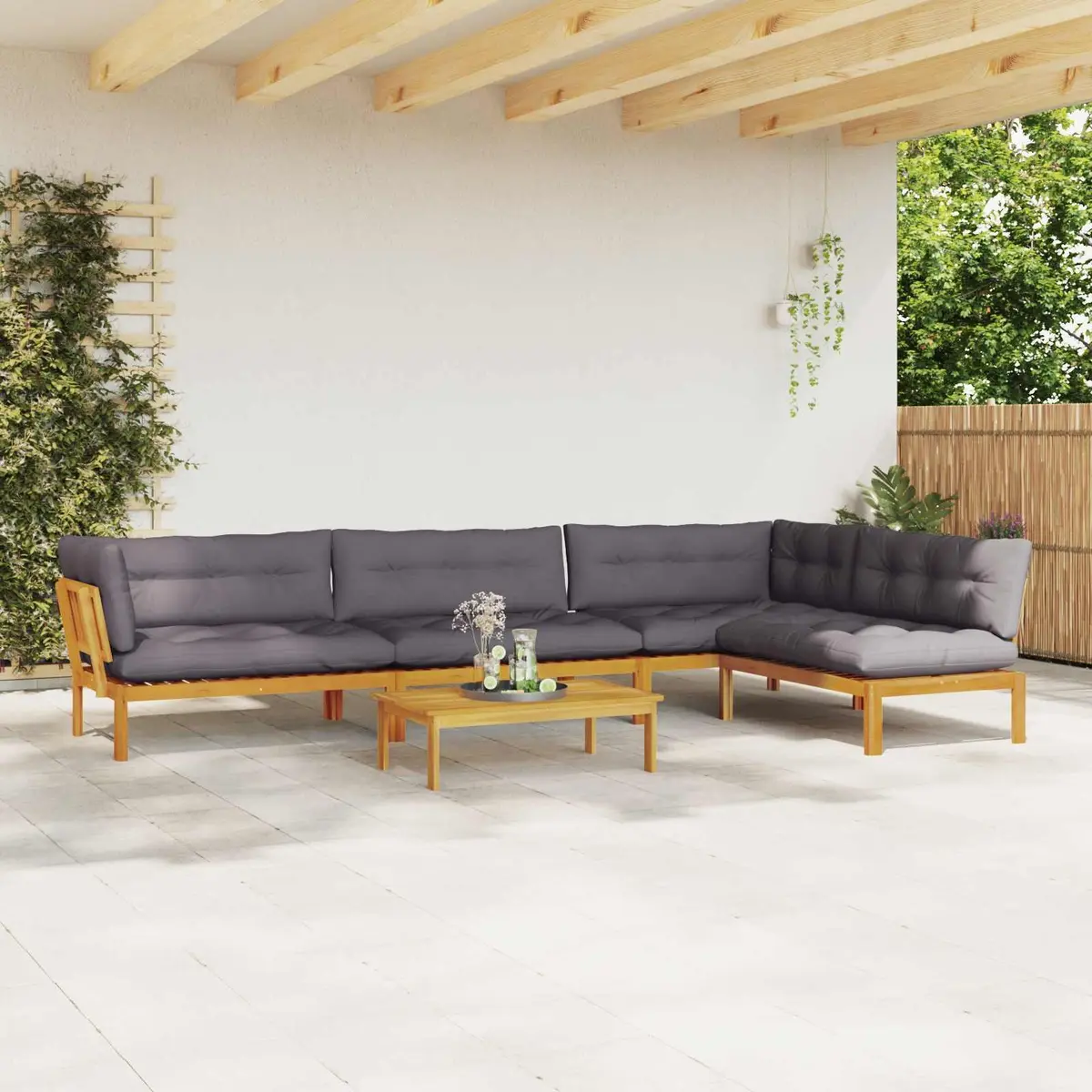 Outdoor Sectional Sofa 5 Piece Pallet Corner Lounge Seating Set with Low Table