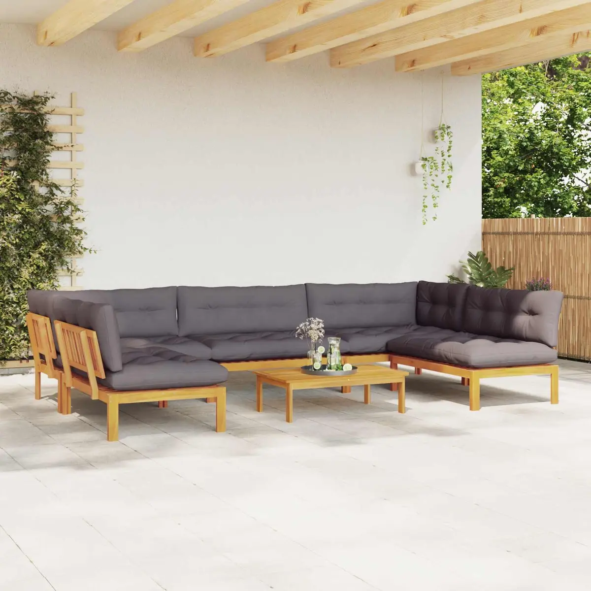 Garden Pallet Sofa Set Solid Acacia Wood 6 Piece Corner Lounge Brown Natural Tones