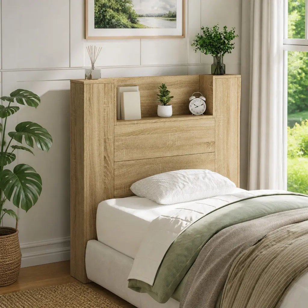 Storage Headboard Engineered Wood Brown with RGB LED Lights