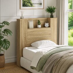 Storage Headboard with RGB LED Lights Engineered Wood Bedroom Furniture Shelf