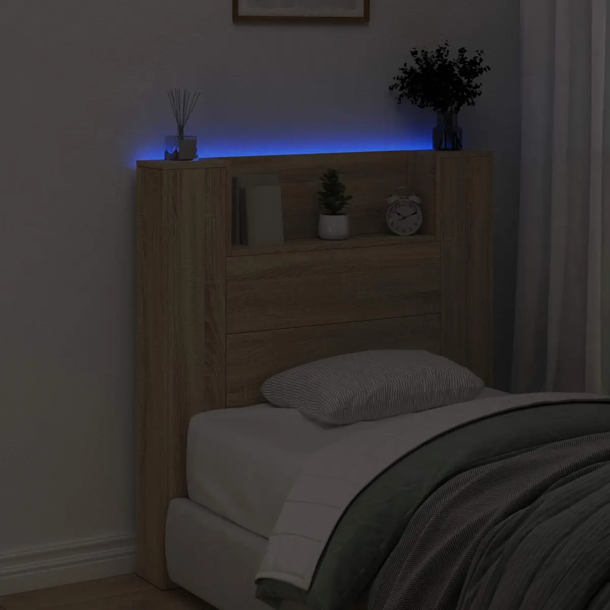 Storage Headboard Engineered Wood Brown with RGB LED Lights
