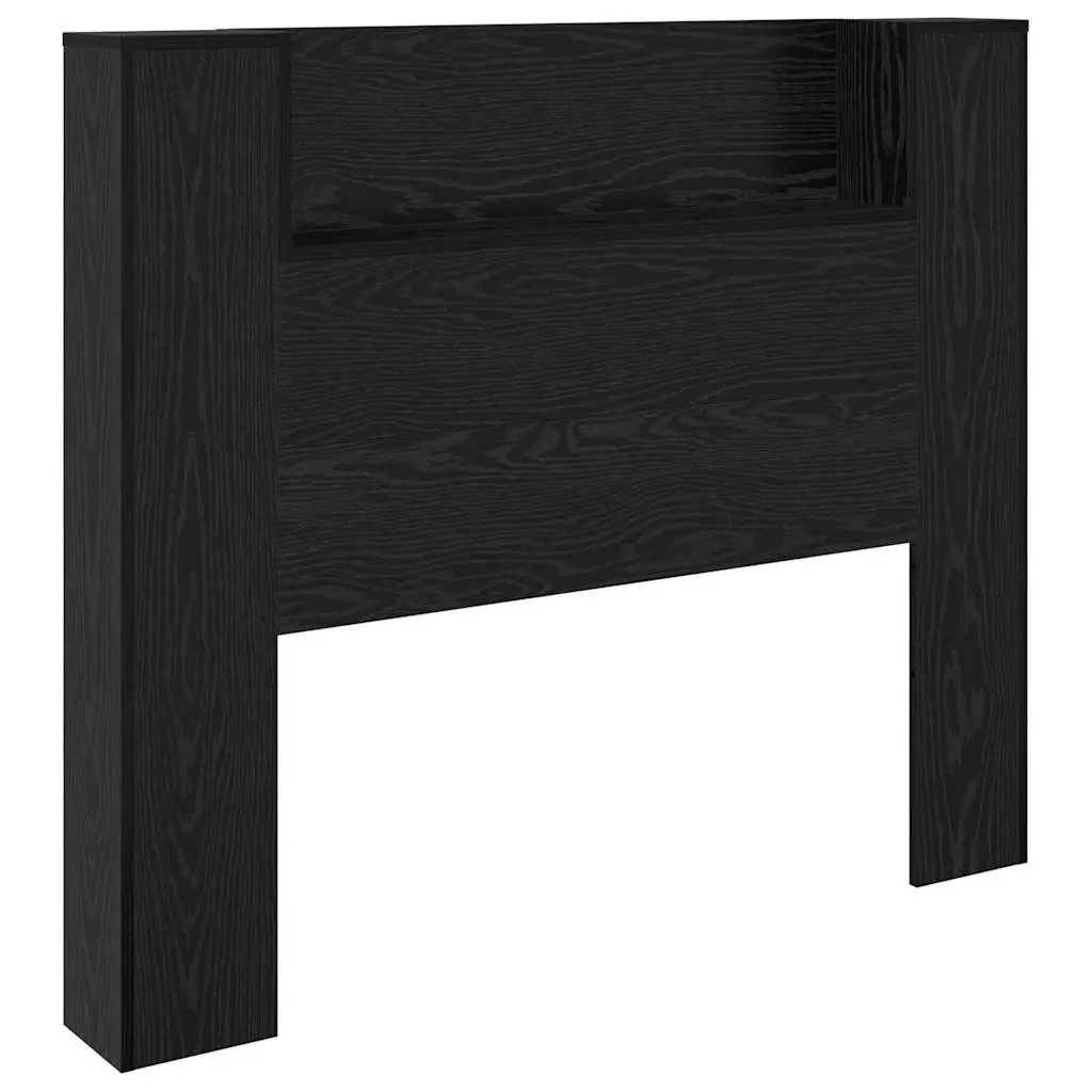RGB LED Storage Headboard Black Engineered Wood with Bedroom Shelf USB Powered