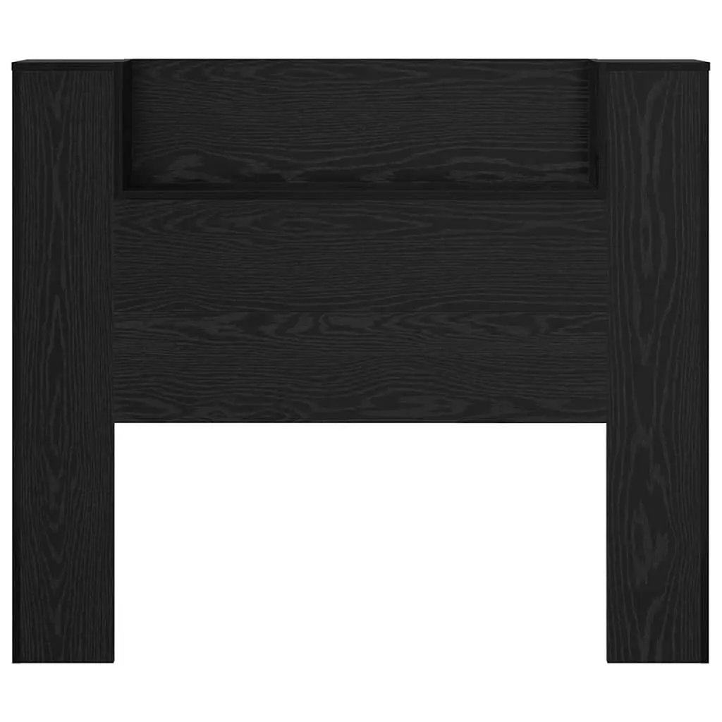 RGB LED Storage Headboard Black Engineered Wood with Bedroom Shelf USB Powered
