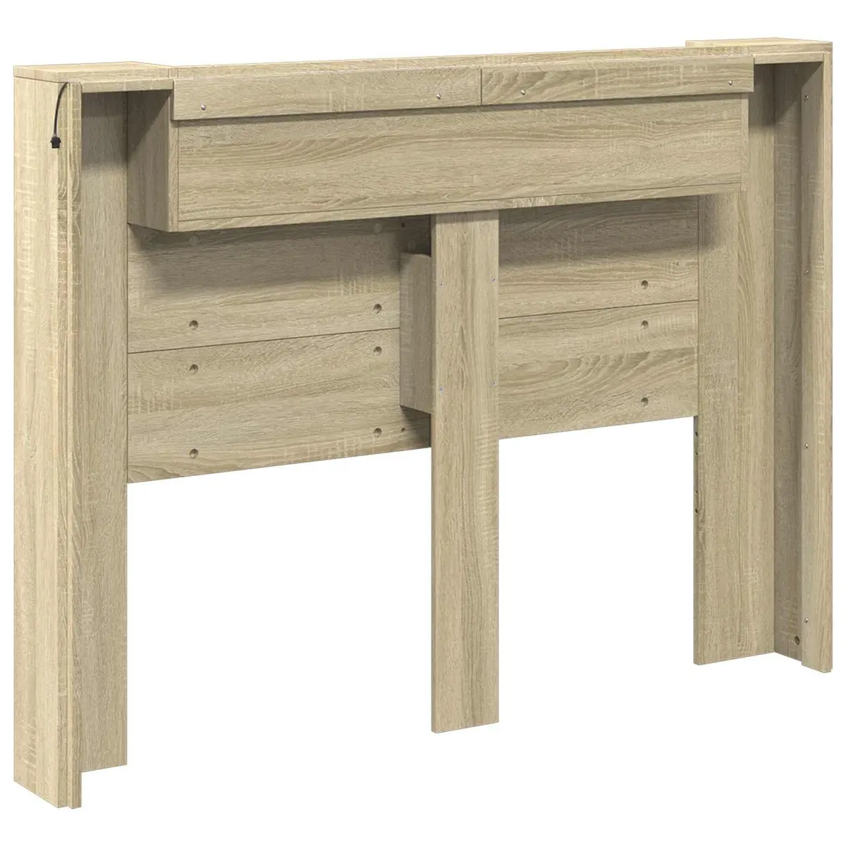 LED Storage Headboard Brown Engineered Wood Bedroom Shelf with Adjustable RGB Lighting