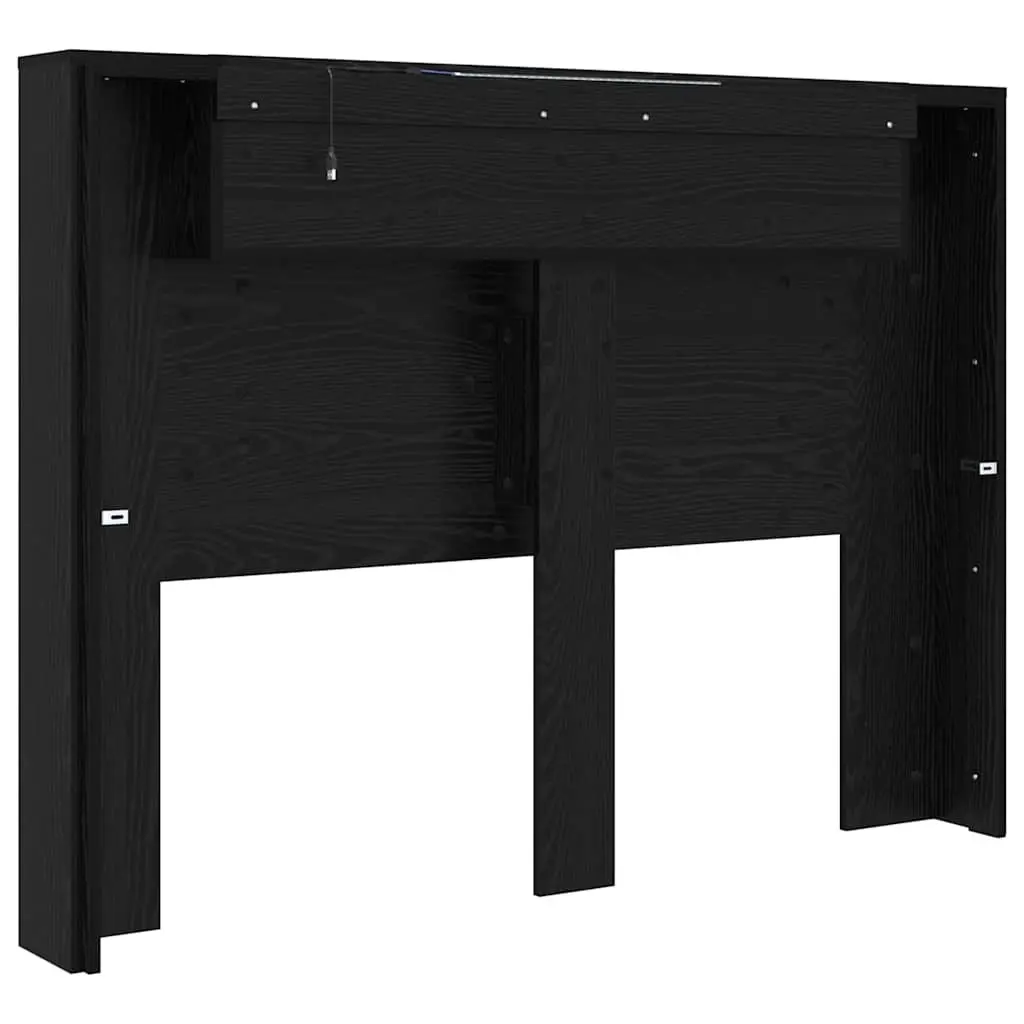 Storage Headboard with RGB LED Lights Black Engineered Wood Bedroom Furniture